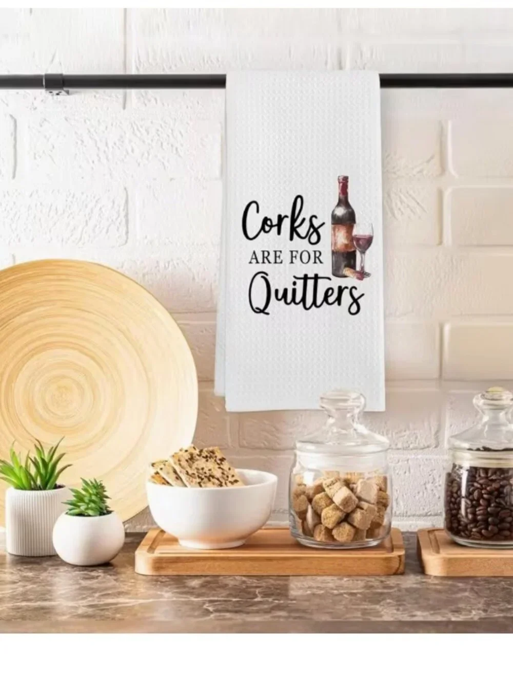 Funny Wine Kitchen Towel “Corks Are For Quitters” Waffle Weave Tea Towel 18x26 W